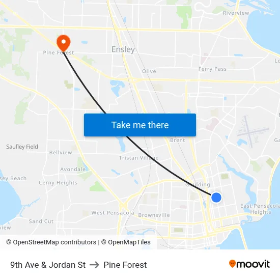 9th Ave & Jordan St to Pine Forest map