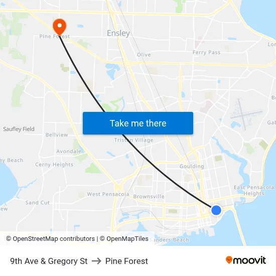 9th Ave & Gregory St to Pine Forest map