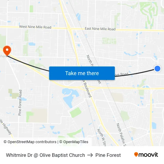 Whitmire Dr @ Olive Baptist Church to Pine Forest map
