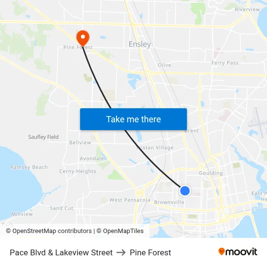 Pace Blvd & Lakeview Street to Pine Forest map
