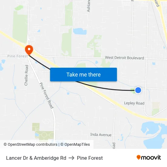 Lancer Dr & Amberidge Rd to Pine Forest map
