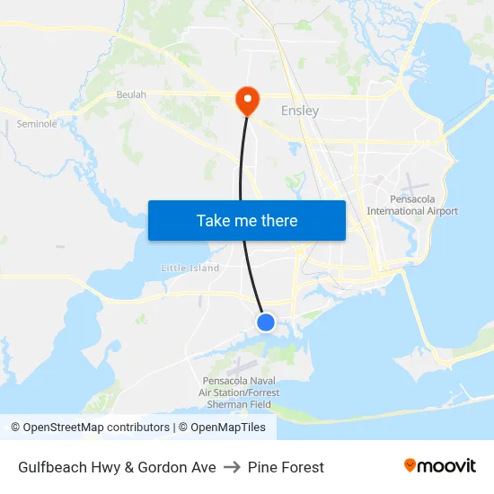 Gulfbeach Hwy & Gordon Ave to Pine Forest map