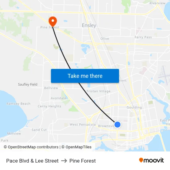 Pace Blvd & Lee Street to Pine Forest map