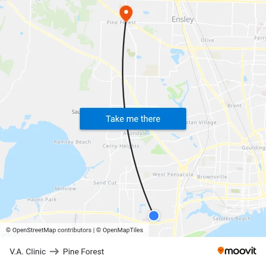 V.A. Clinic to Pine Forest map