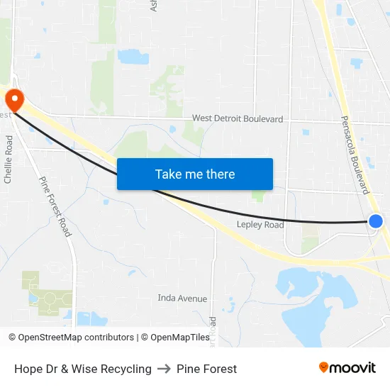 Hope Dr & Wise Recycling to Pine Forest map