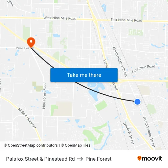 Palafox Street & Pinestead Rd to Pine Forest map