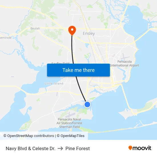 Navy Blvd & Celeste Dr. to Pine Forest map