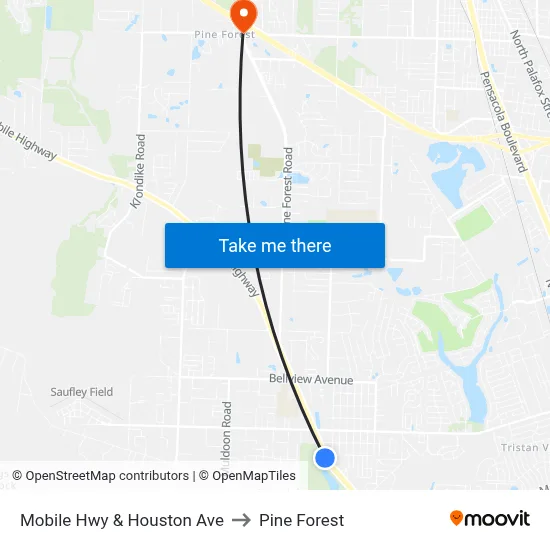 Mobile Hwy & Houston Ave to Pine Forest map