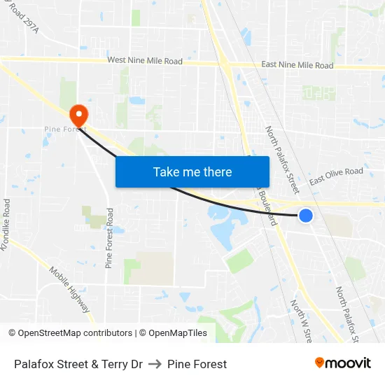 Palafox Street & Terry Dr to Pine Forest map