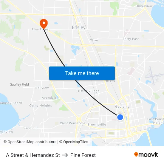 A Street & Hernandez St to Pine Forest map
