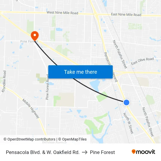 Pensacola Blvd. & W. Oakfield Rd. to Pine Forest map