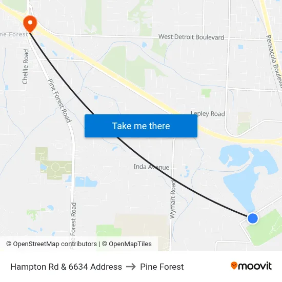 Hampton Rd & 6634 Address to Pine Forest map