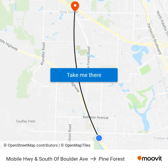 Mobile Hwy & South Of Boulder Ave to Pine Forest map