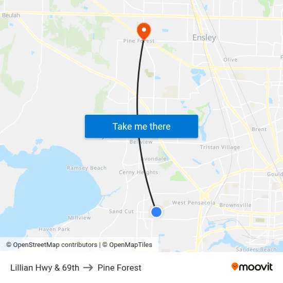 Lillian Hwy & 69th to Pine Forest map