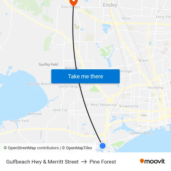 Gulfbeach Hwy & Merritt Street to Pine Forest map