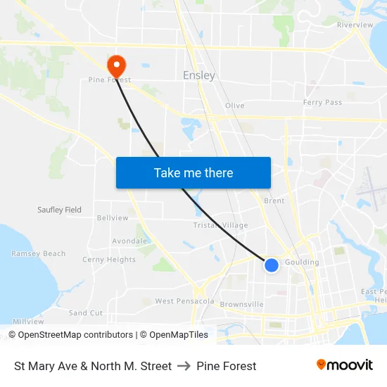 St Mary Ave & North M. Street to Pine Forest map