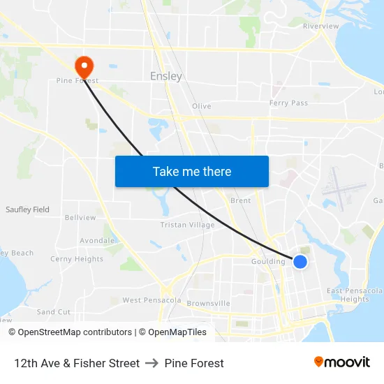 12th Ave & Fisher Street to Pine Forest map