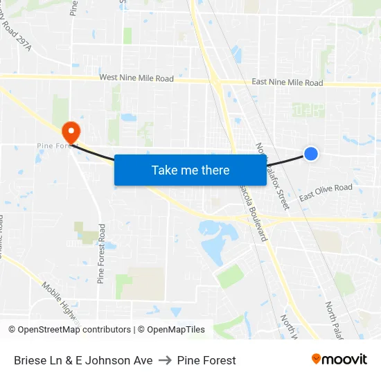 Briese Ln & E Johnson Ave to Pine Forest map