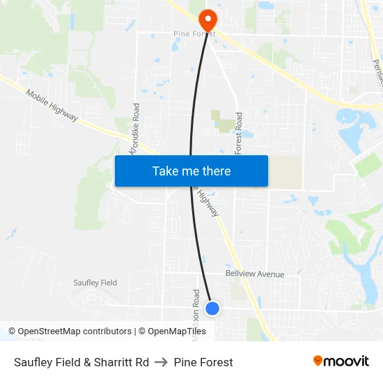 Saufley Field & Sharritt Rd to Pine Forest map