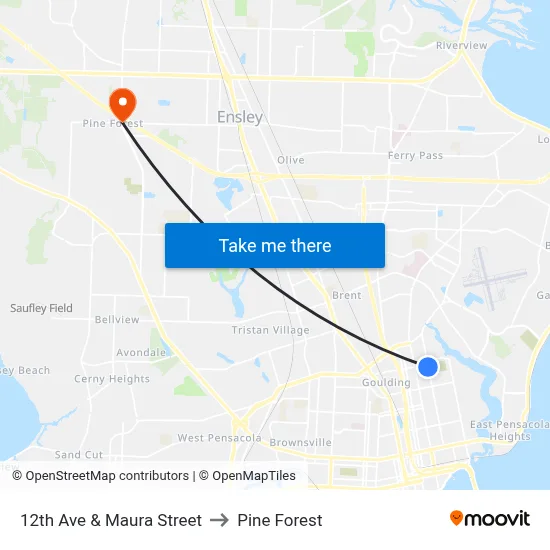 12th Ave & Maura Street to Pine Forest map