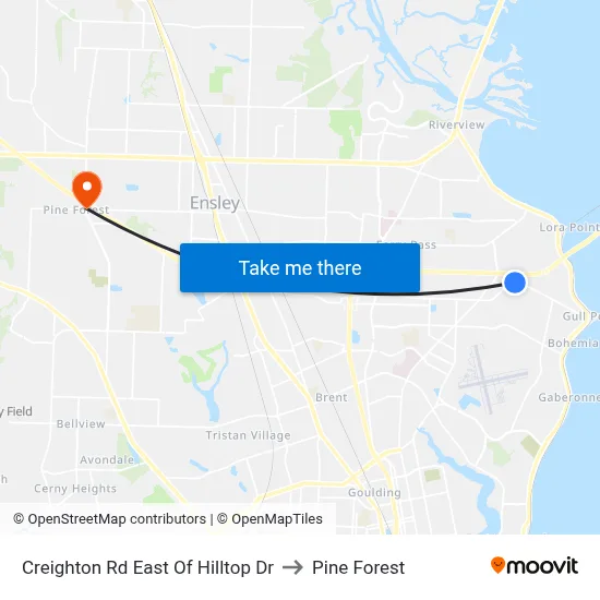Creighton Rd East Of Hilltop Dr to Pine Forest map