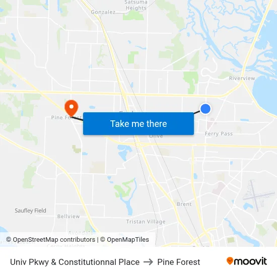 Univ Pkwy & Constitutionnal Place to Pine Forest map