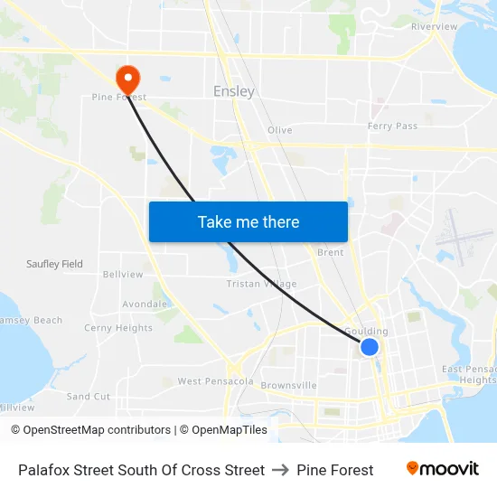 Palafox Street South Of Cross Street to Pine Forest map