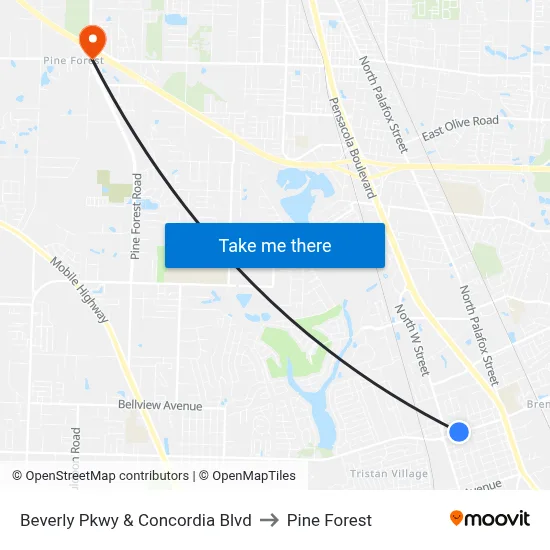 Beverly Pkwy & Concordia Blvd to Pine Forest map