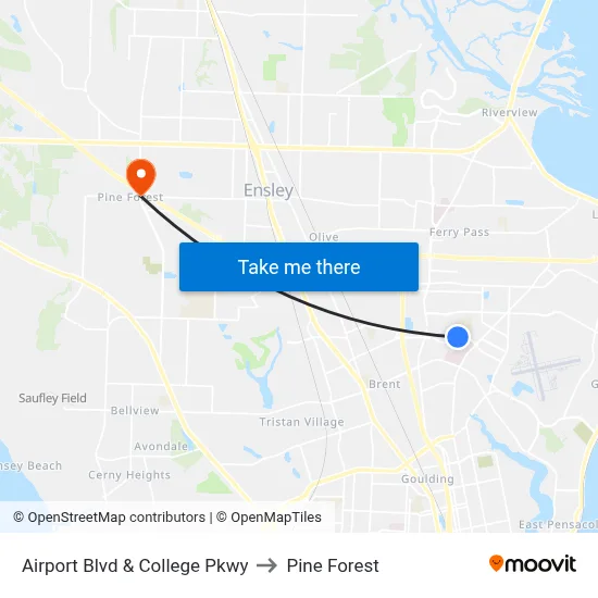 Airport Blvd & College Pkwy to Pine Forest map