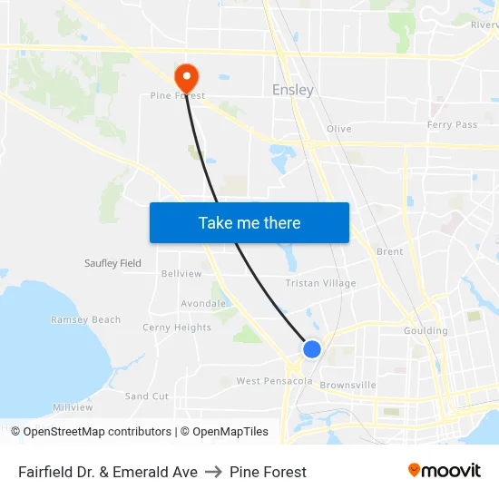 Fairfield Dr. & Emerald Ave to Pine Forest map