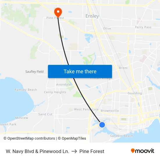 W. Navy Blvd & Pinewood Ln. to Pine Forest map
