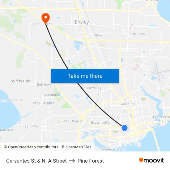 Cervantes St & N. A Street to Pine Forest map