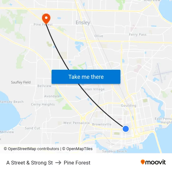 A Street & Strong St to Pine Forest map