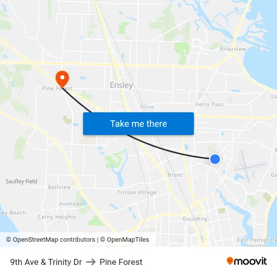 9th Ave & Trinity Dr to Pine Forest map