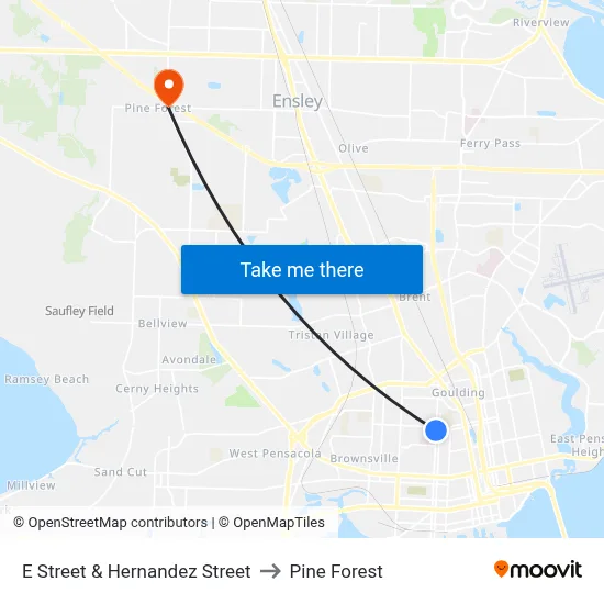 E Street & Hernandez Street to Pine Forest map