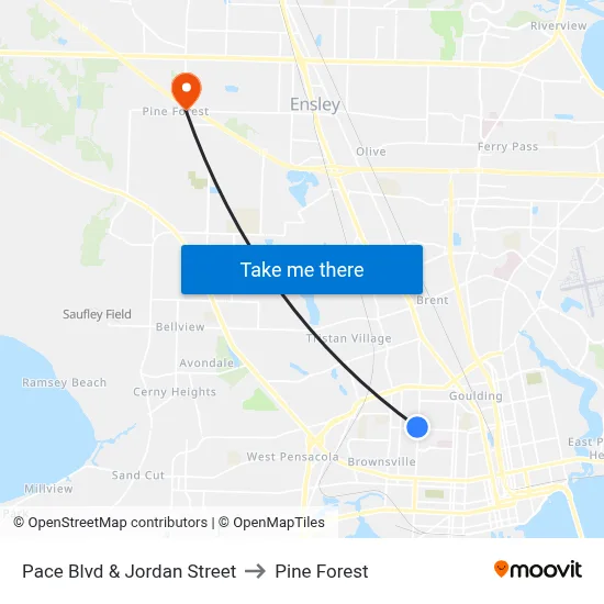 Pace Blvd & Jordan Street to Pine Forest map