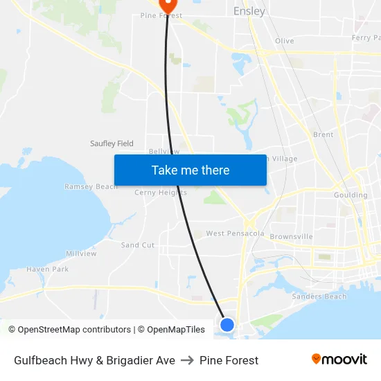 Gulfbeach Hwy & Brigadier Ave to Pine Forest map