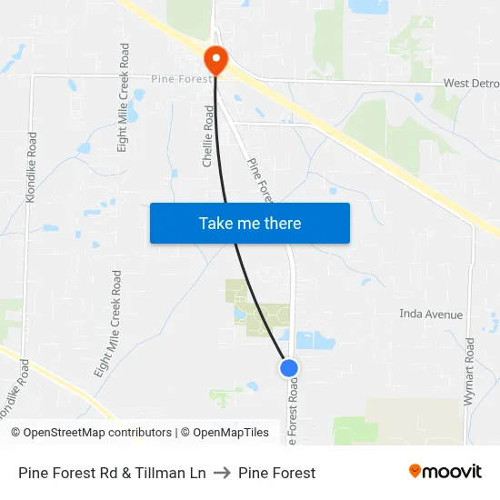 Pine Forest Rd & Tillman Ln to Pine Forest map
