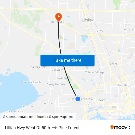 Lillian Hwy West Of 50th to Pine Forest map