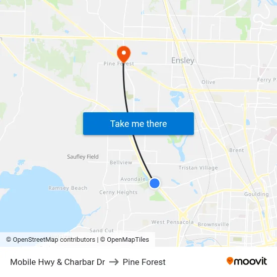 Mobile Hwy & Charbar Dr to Pine Forest map