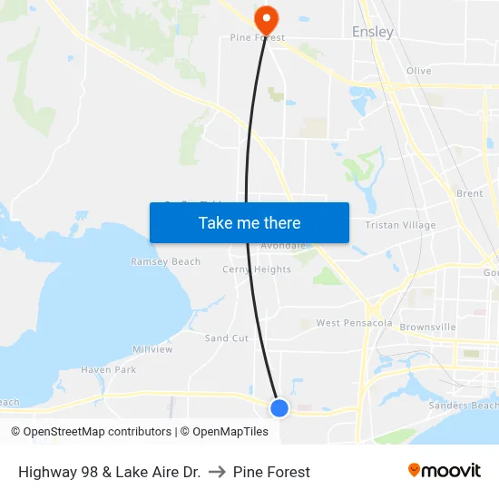 Highway 98 & Lake Aire Dr. to Pine Forest map