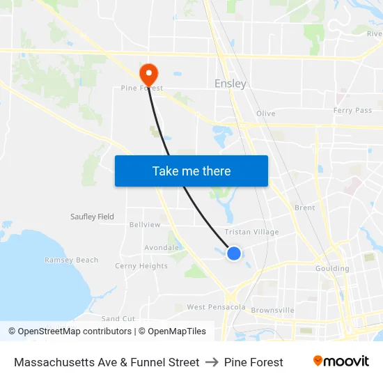 Massachusetts Ave & Funnel Street to Pine Forest map