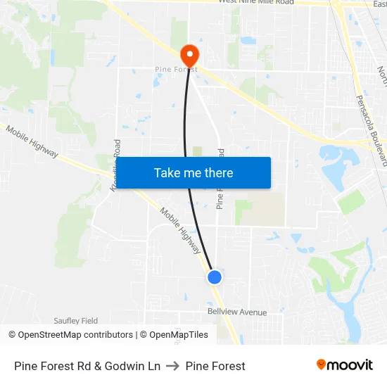 Pine Forest Rd & Godwin Ln to Pine Forest map