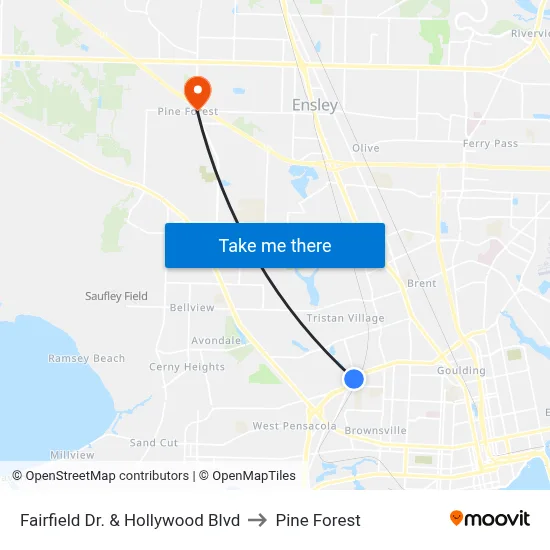 Fairfield Dr. & Hollywood Blvd to Pine Forest map