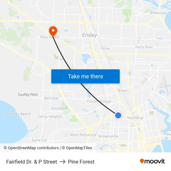 Fairfield Dr. & P Street to Pine Forest map