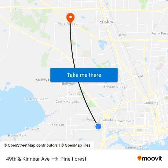 49th & Kinnear Ave to Pine Forest map