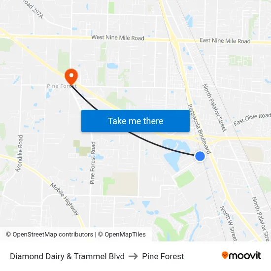 Diamond Dairy & Trammel Blvd to Pine Forest map
