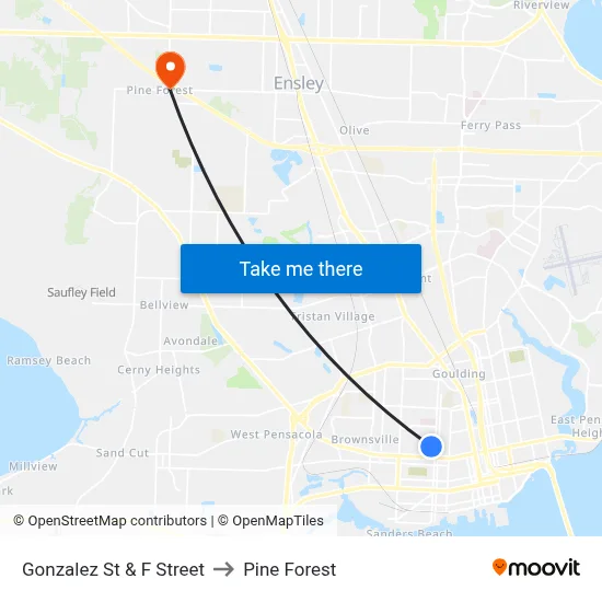 Gonzalez St & F Street to Pine Forest map