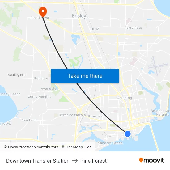 Downtown Transfer Station to Pine Forest map