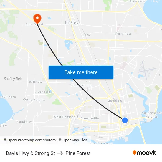 Davis Hwy & Strong St to Pine Forest map